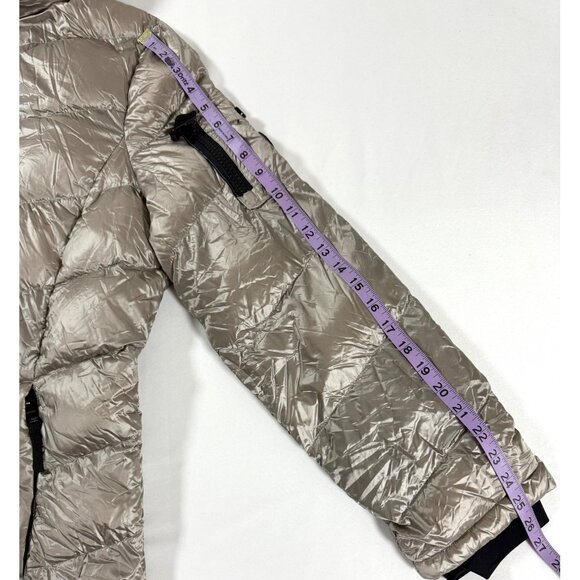 Y2K Andrew Marc XXL Metallic Hooded Down Puffer Coat 650 Fill Taupe Minimalist - Picture 14 of 14